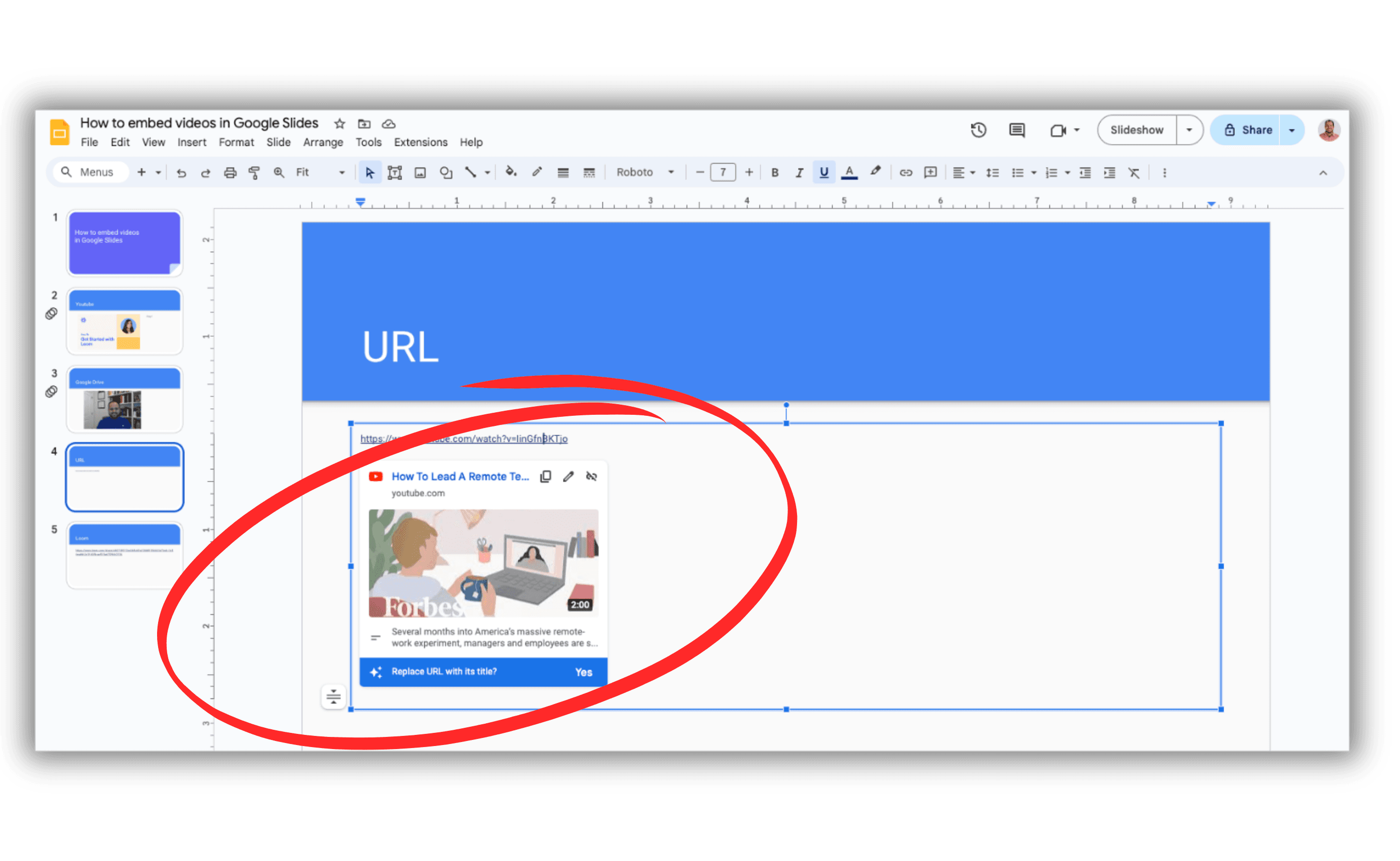 URL to Google Slides Embed