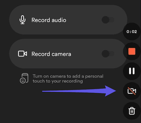 Loom mobile recording control menu