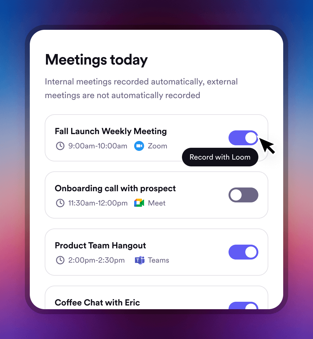 Calendar recorder toggle