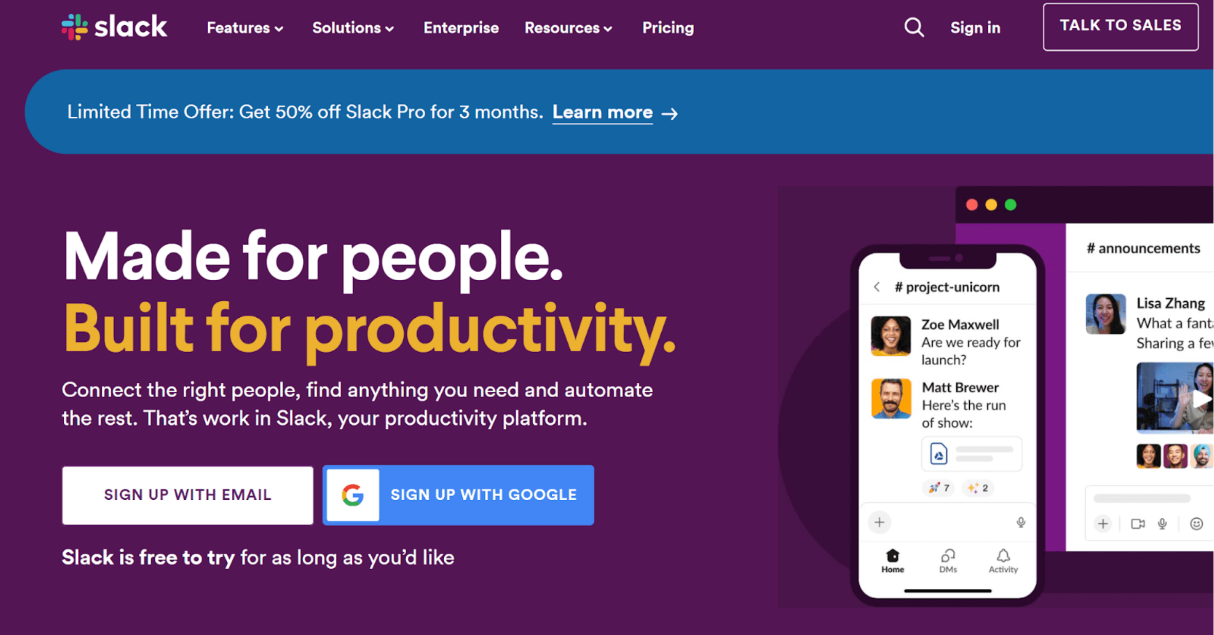 Slack homepage