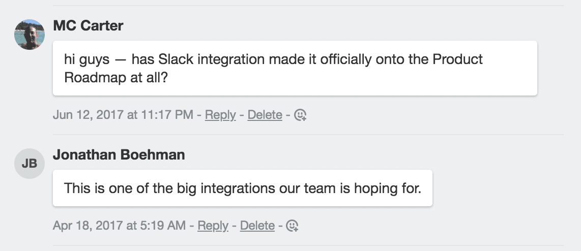 Slack integration request by user