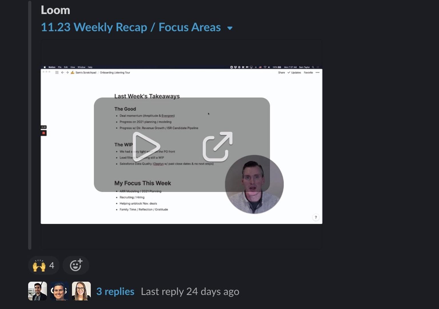 Sam Slack screenshot weekly recap