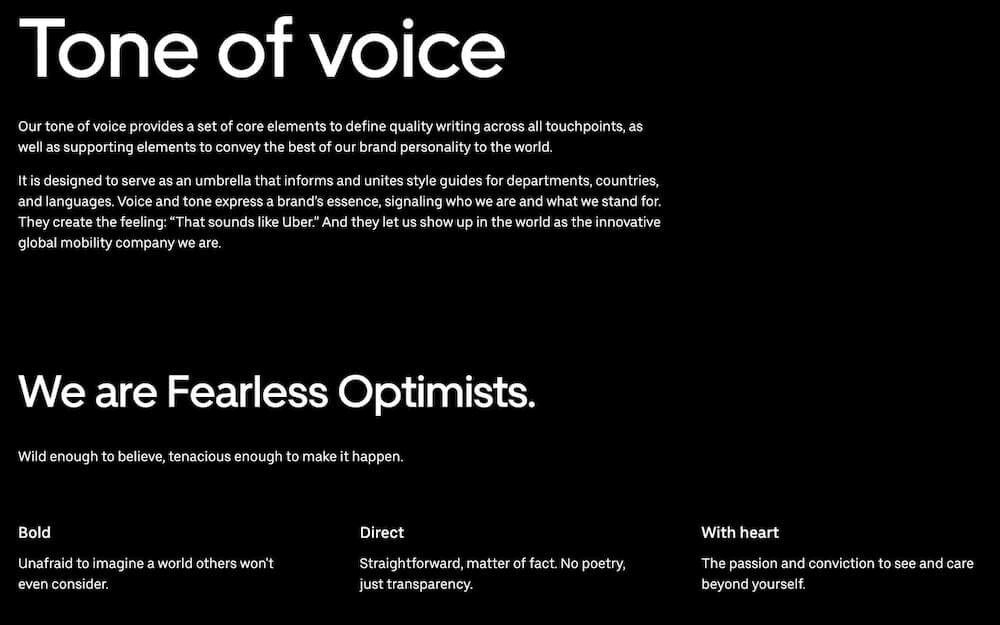 Uber’s tone of voice guidelines