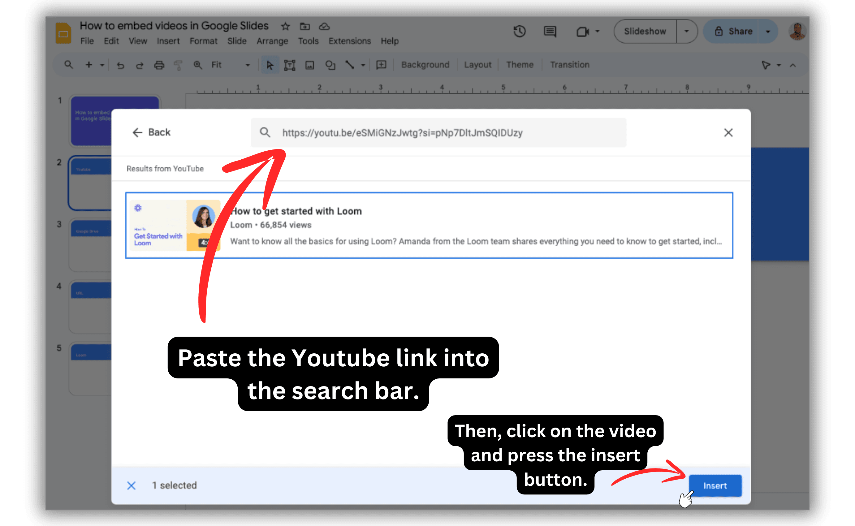 Embed youtube video on google slides 4