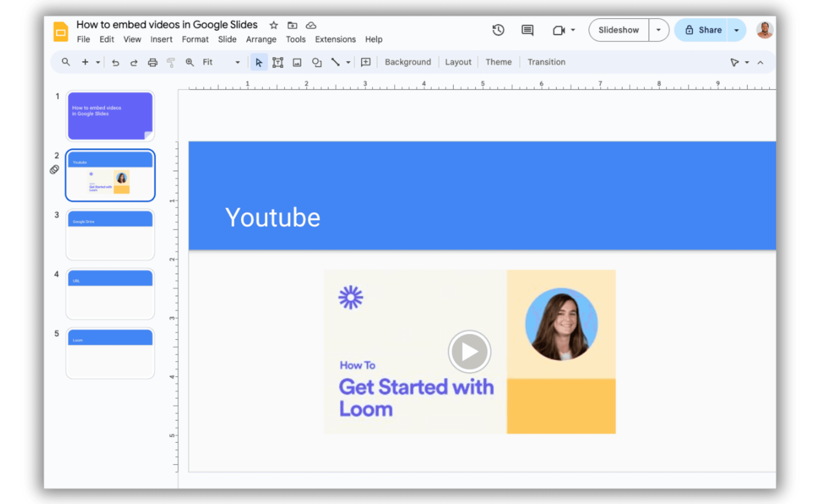 Embed youtube video on google slides 5
