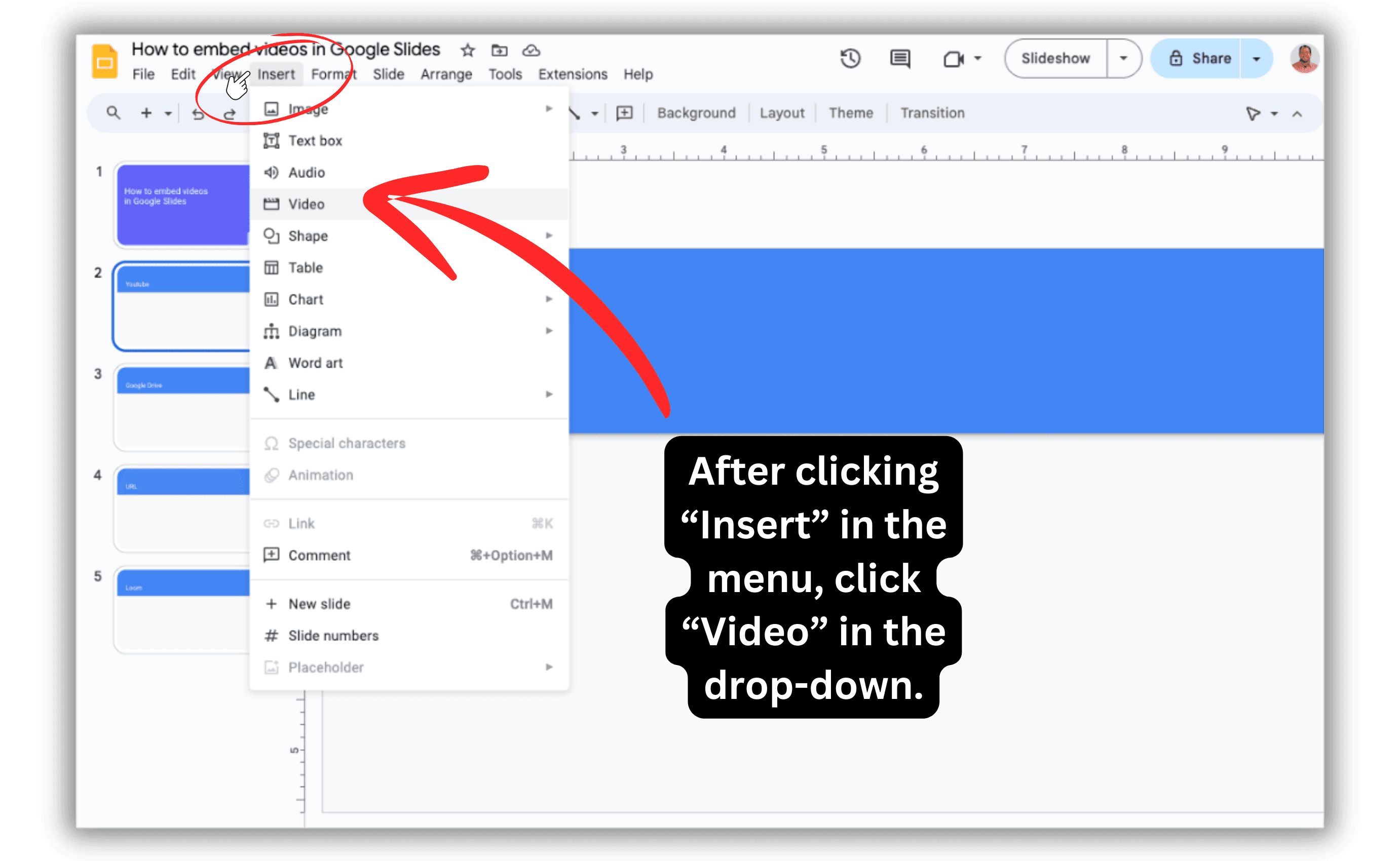Embed youtube video on google slides 3